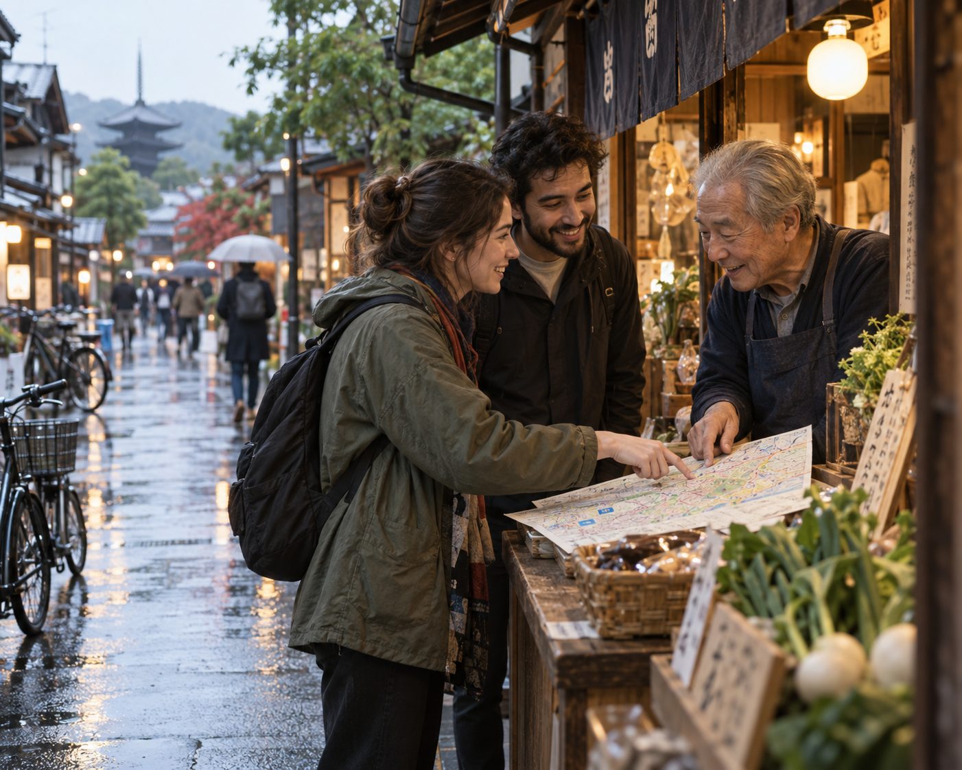 地域の店主と地図を囲みながら話す人々