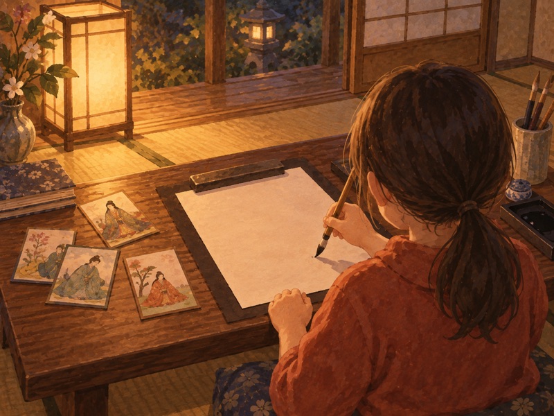 筆で書いた一首の絵