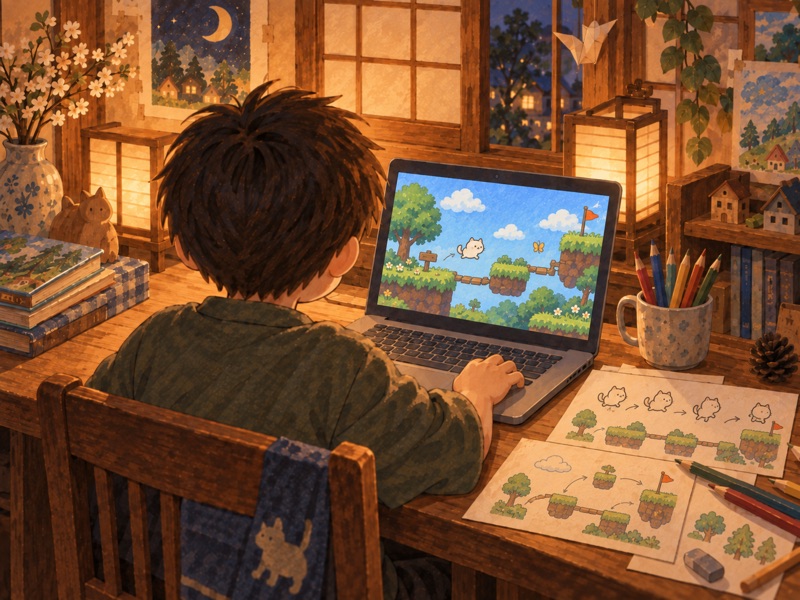 パソコンでつくったゲームの画面の絵