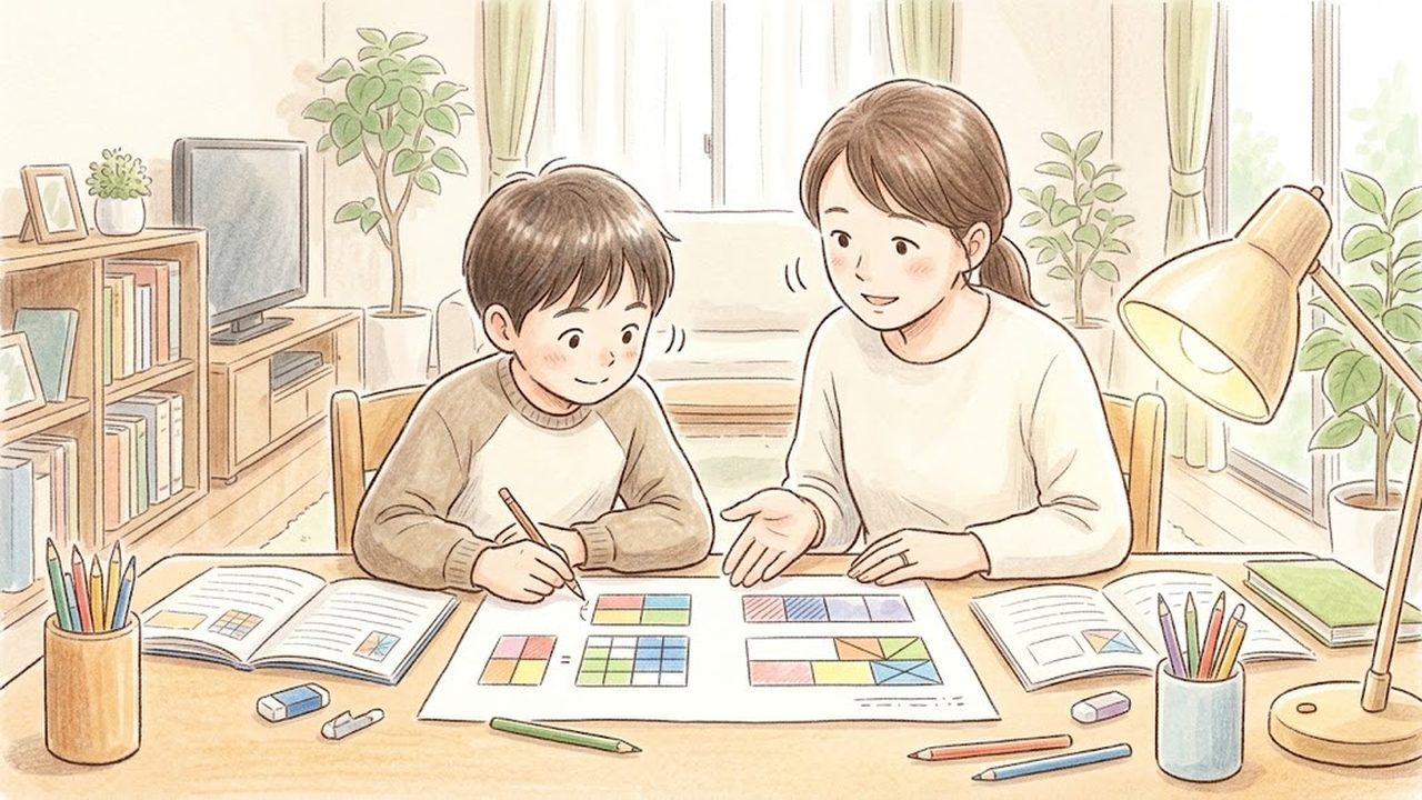 分数の掛け算と割り算の教え方｜家庭で分数の乗法と除法の計算ルールと仕組みを整理する手描き風イラスト