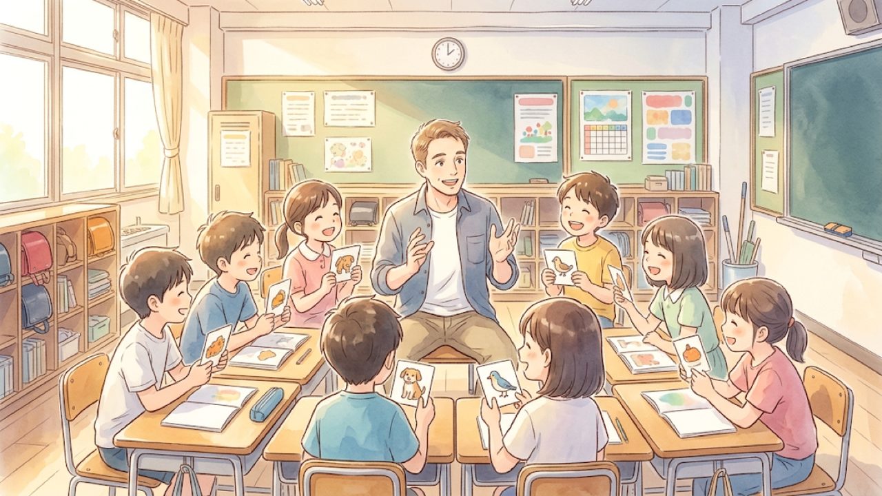 小学5・6年の外国語｜家庭で英語の語や連語・慣用表現を整理して親しむ手描き風イラスト