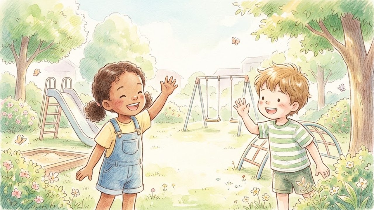 外国語活動の教え方|家庭でジェスチャーや絵カードを使って英語の音声に親しむ手順の手描き風イラスト