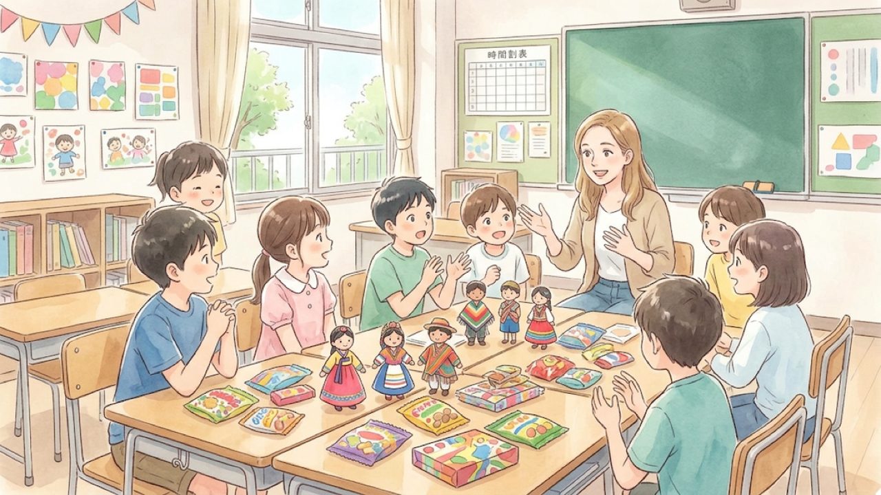 小学3・4年の外国語活動の教え方｜家庭で言葉の音や文化の違いを親子で楽しむイラスト
