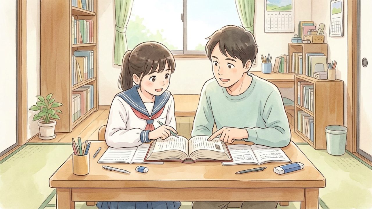 中学1年の国語|語彙を広げ使い分ける|家庭学習のコツと手順を整理した温かい手描き風イラスト