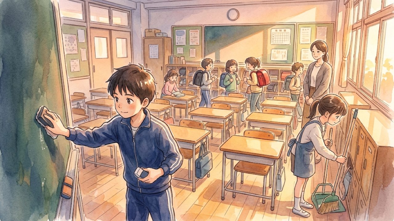 自由を尊び自律と責任を持つ教え方｜家庭で自分の判断と責任について対話する親子のイラスト