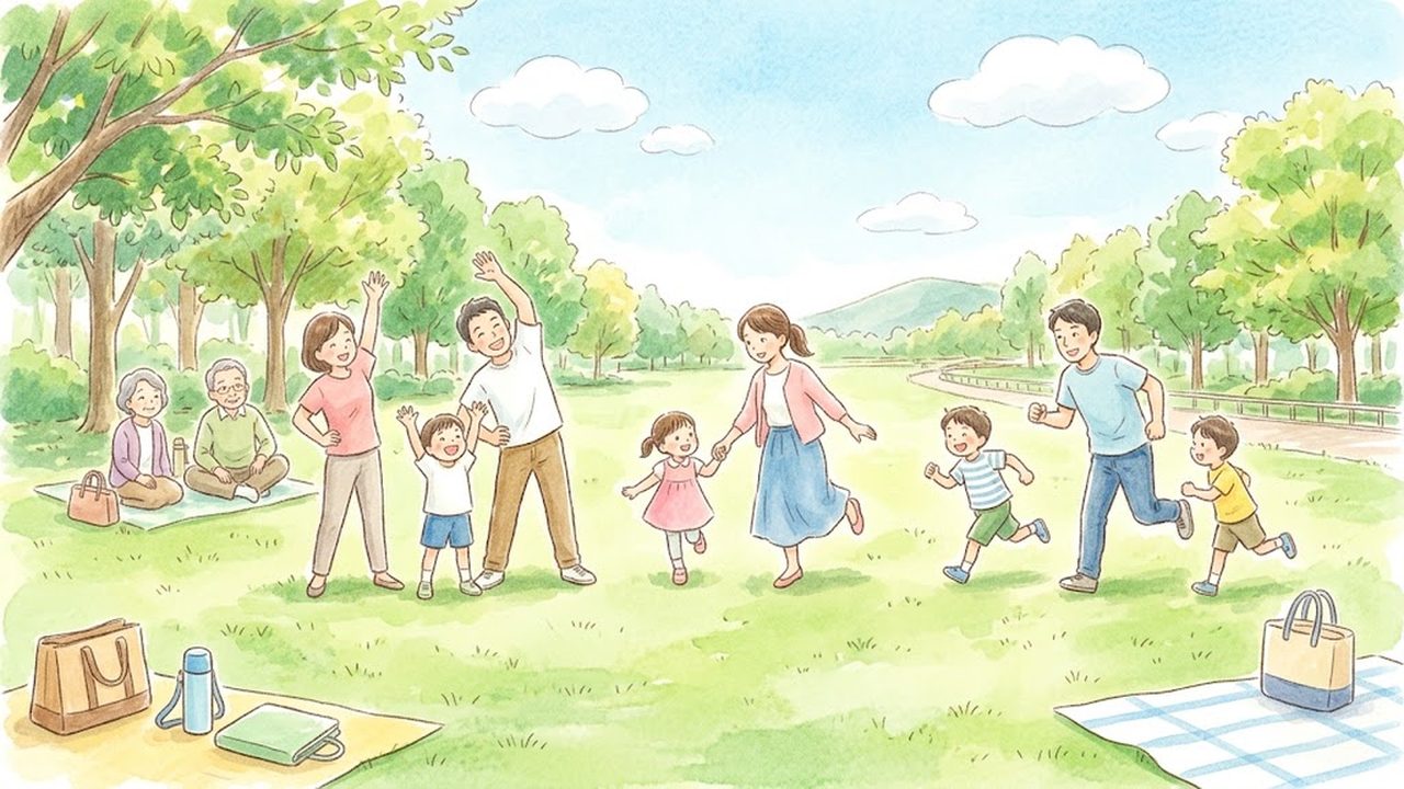 体ほぐしの運動遊びの教え方｜家庭で親子で手軽なペア運動やストレッチをして心と体の変化を確かめる手描き風イラスト