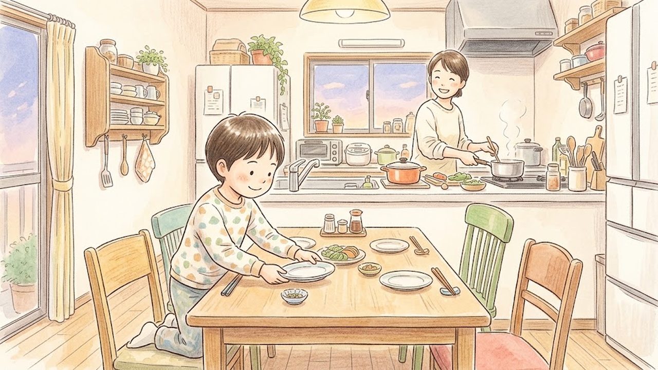 家族の役割の教え方｜家庭でお手伝い当番表を作り自分の役割を果たす手順の手描き風イラスト