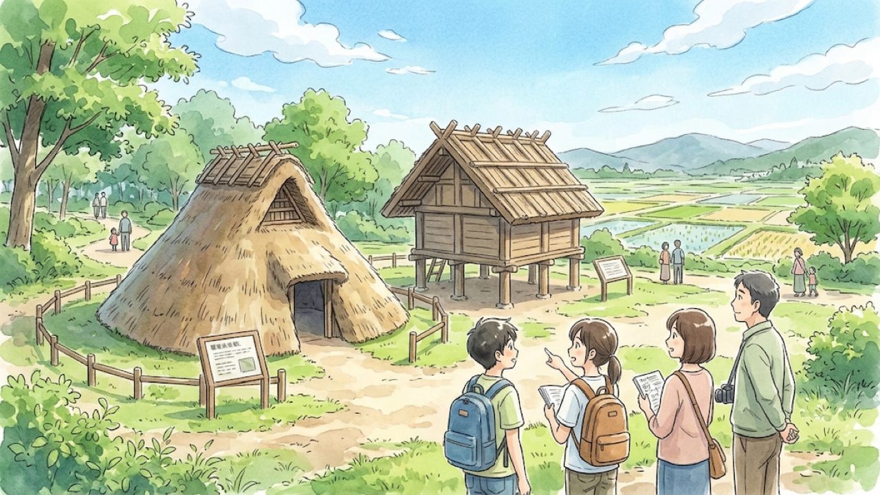 古代の社会形成の教え方｜環境・技術・東アジアとの交流を関連付けて時代の特色を整理する手描き風イラスト