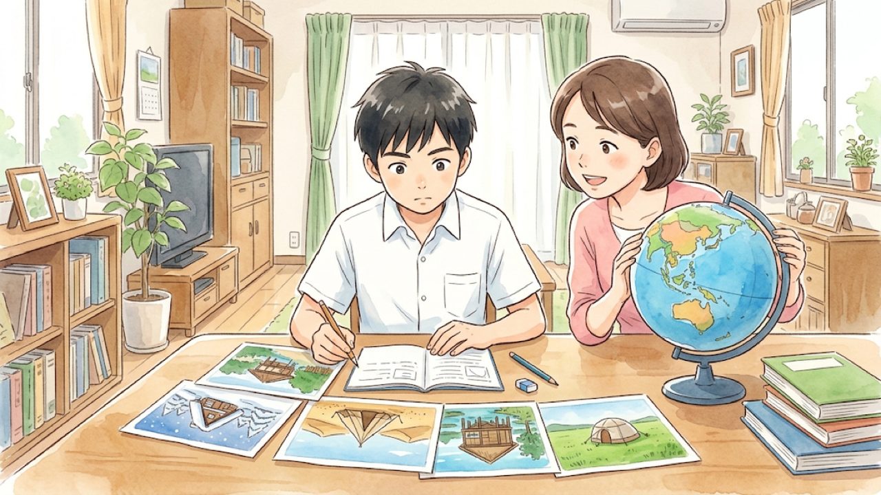 世界の暮らしと環境の教え方｜家庭で自然条件や社会的条件と人々の生活の特色を結びつけて整理する図解イラスト