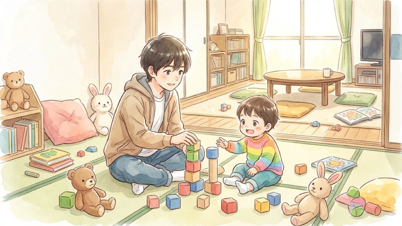 幼児の暮らしと家族の工夫｜家庭で幼児との関わり方や遊びの工夫を考える手描き風イラスト