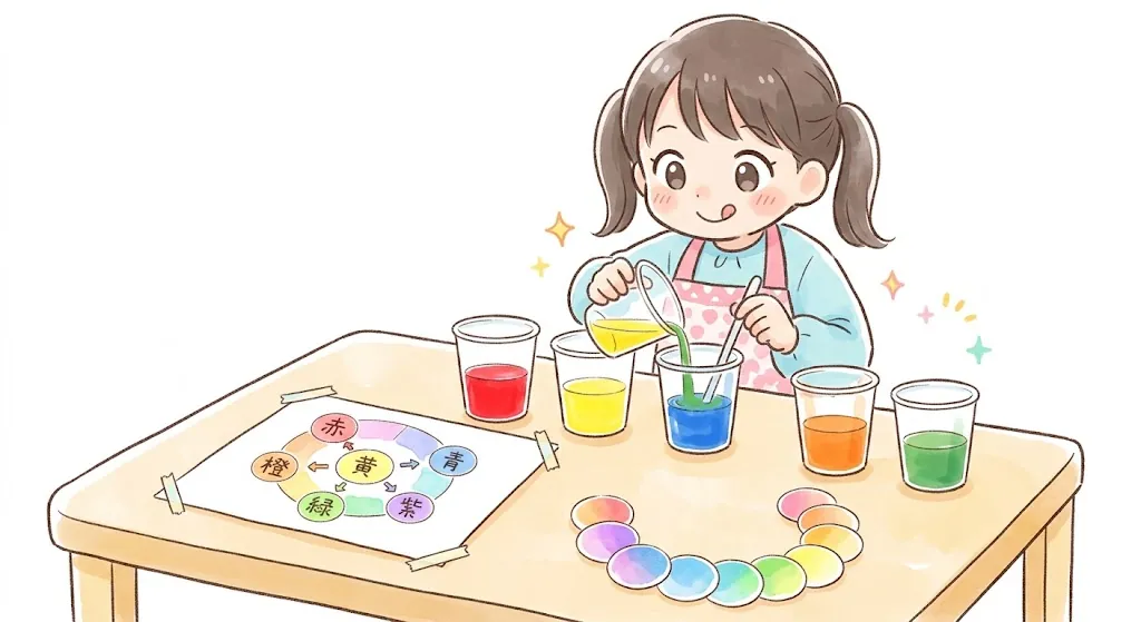色水アートで色の混ざり方を調べる