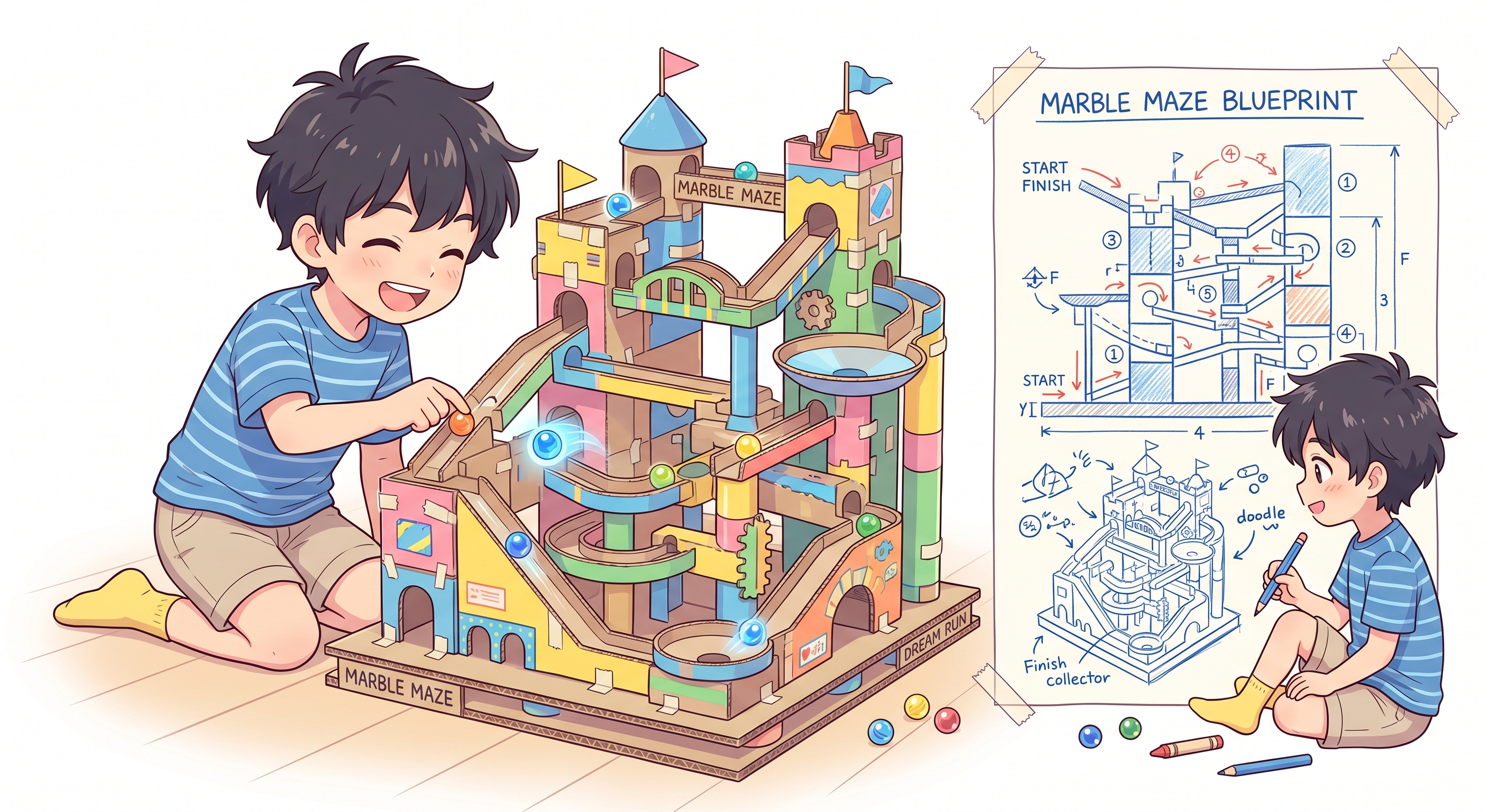 段ボール迷路・ビー玉迷路を作る