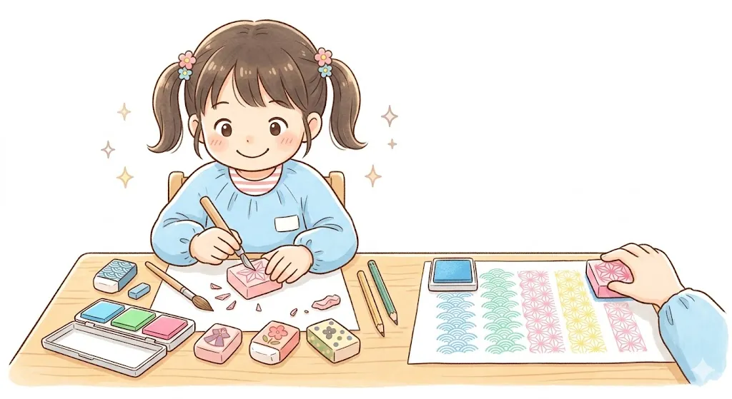 手作りスタンプで模様の規則性を調べる