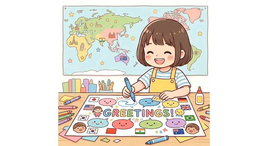 世界のあいさつを集めてポスターを作る