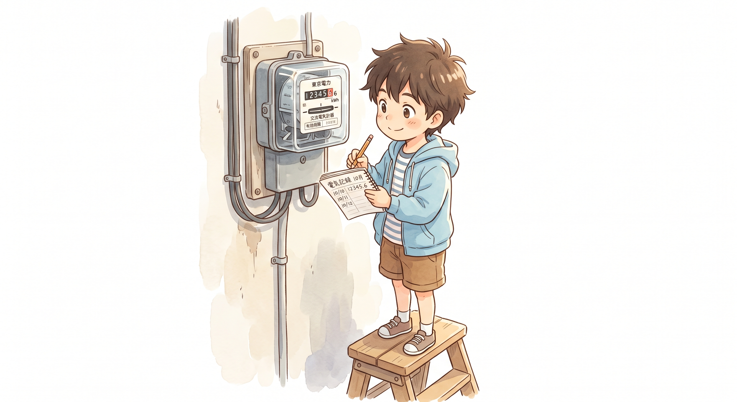 家庭の電気使用量を1週間記録する