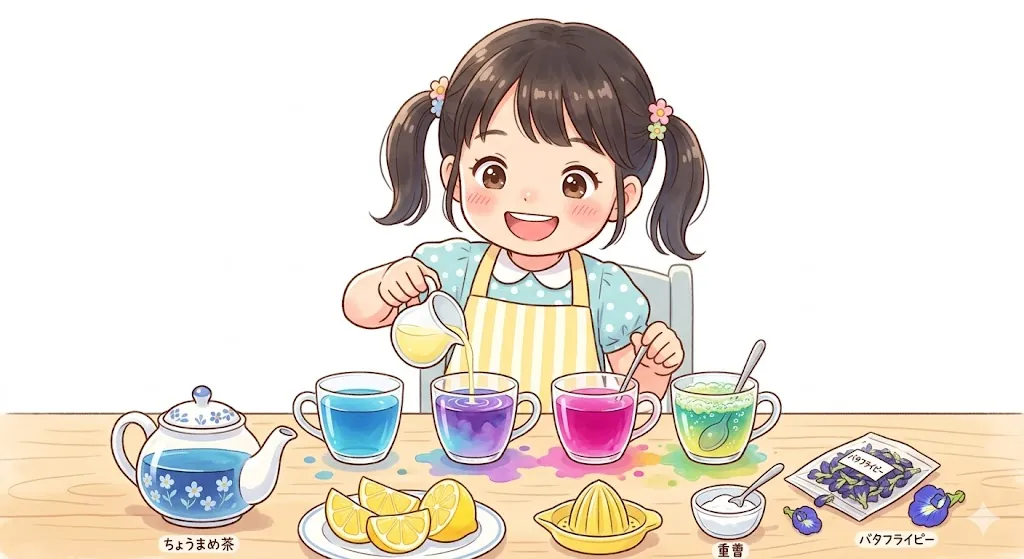 色が変わるハーブティー実験