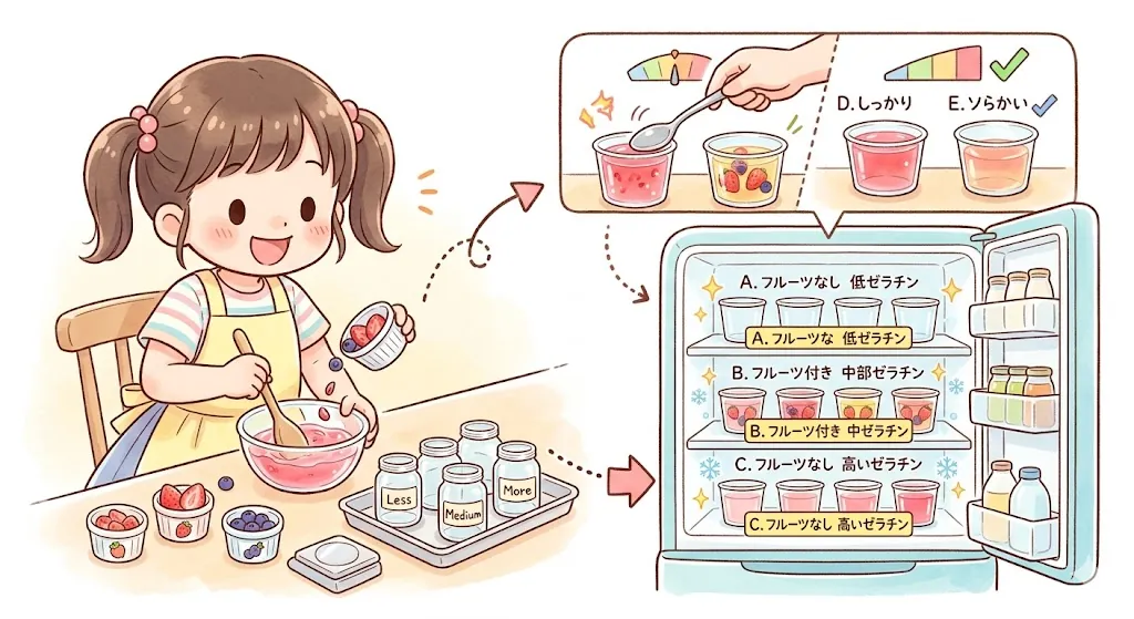 ゼリーが固まる条件を調べる