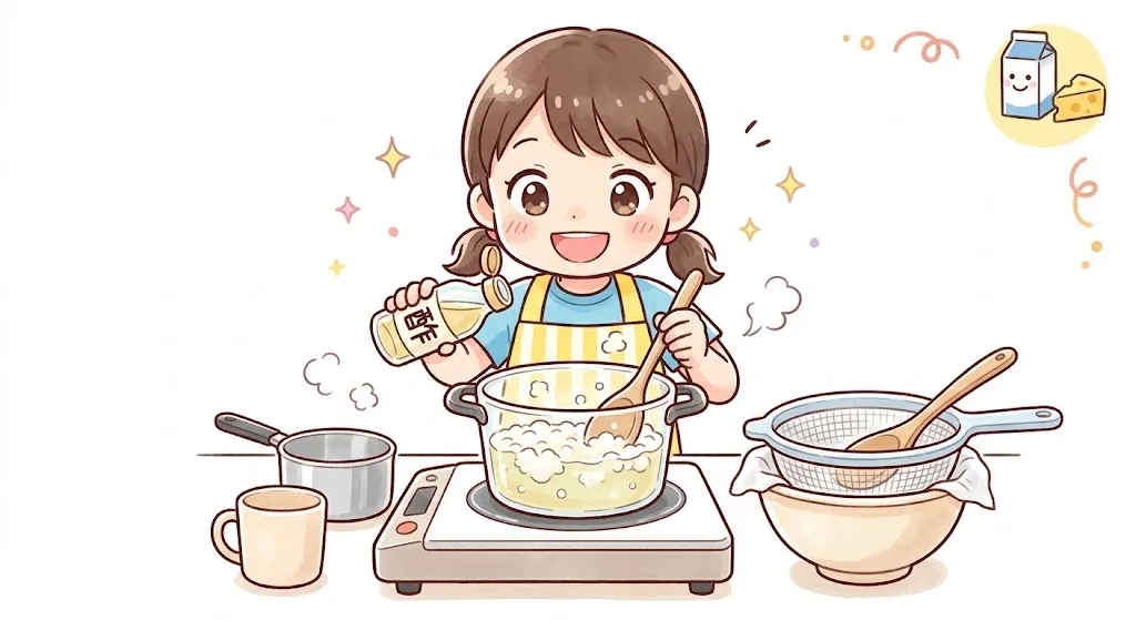 牛乳からカッテージチーズを作る