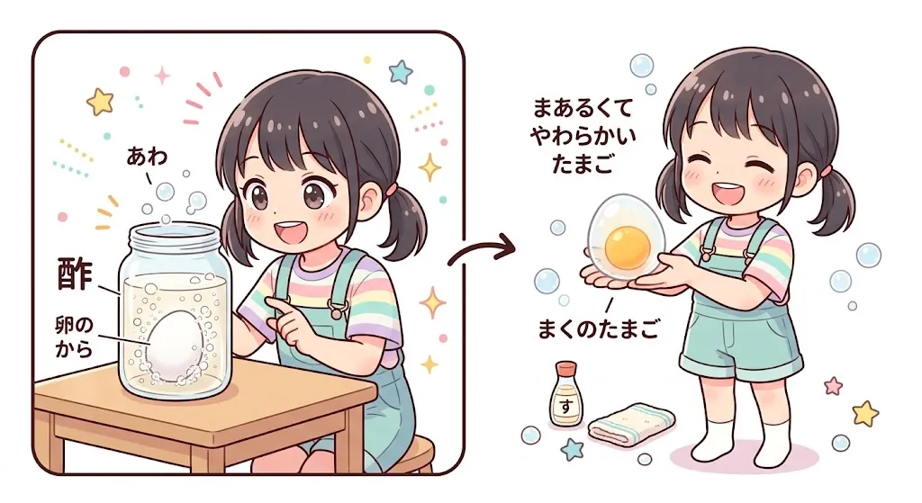 卵の殻を酢で溶かす
