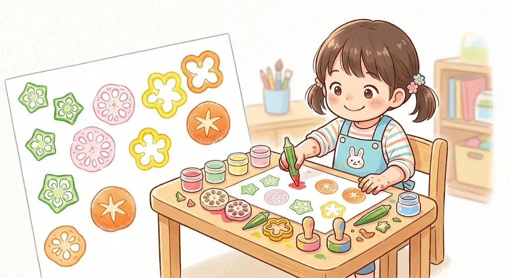 野菜スタンプで断面を観察する