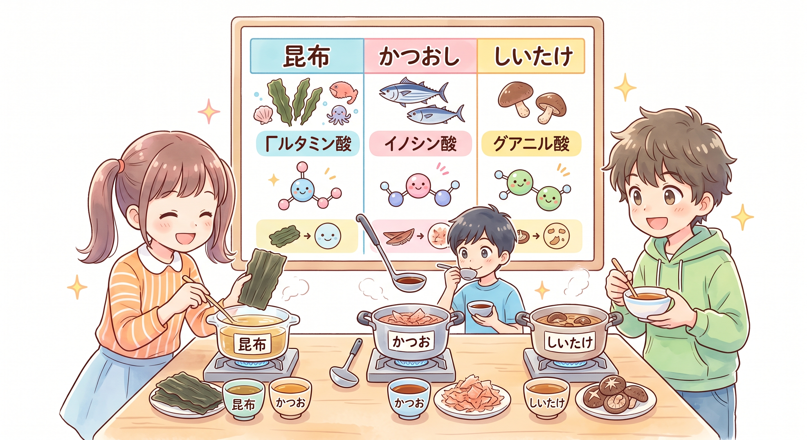 出汁の種類と味の違いを調べる