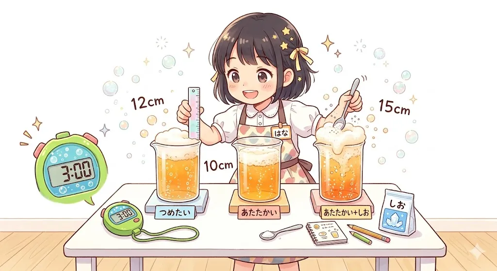 炭酸飲料の泡の量を比べる