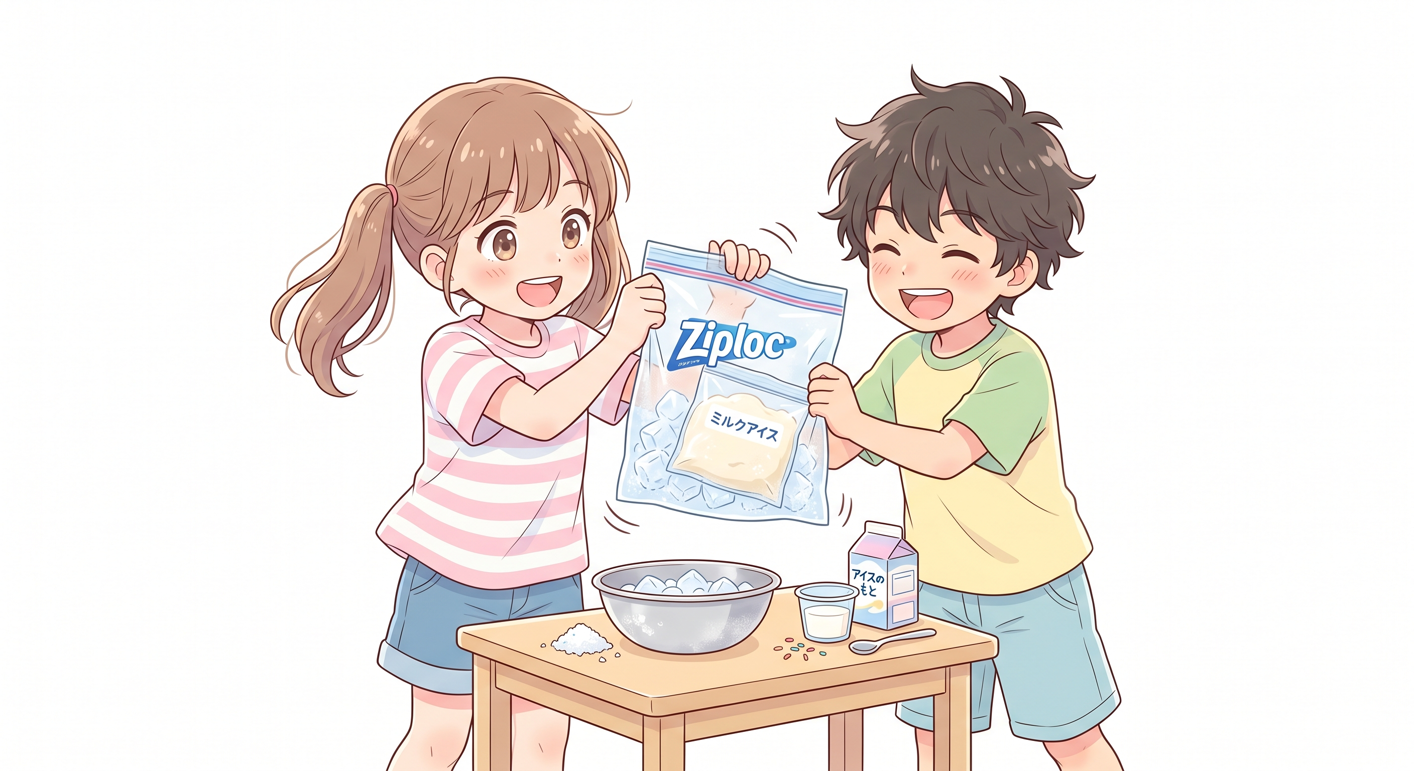 手作りアイスクリーム（氷と塩の冷却原理）