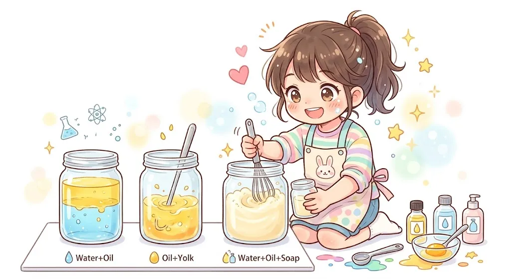 乳化を観察する（油と水と卵黄）