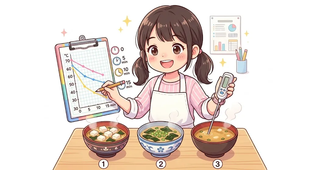 味噌汁の具材で冷め方は変わるか