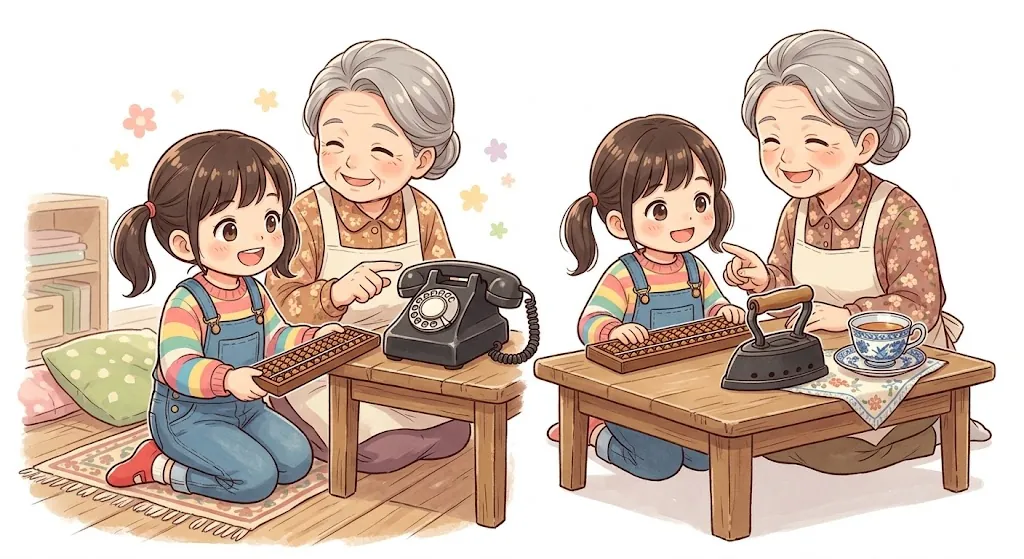 家の中の古い道具を調べる