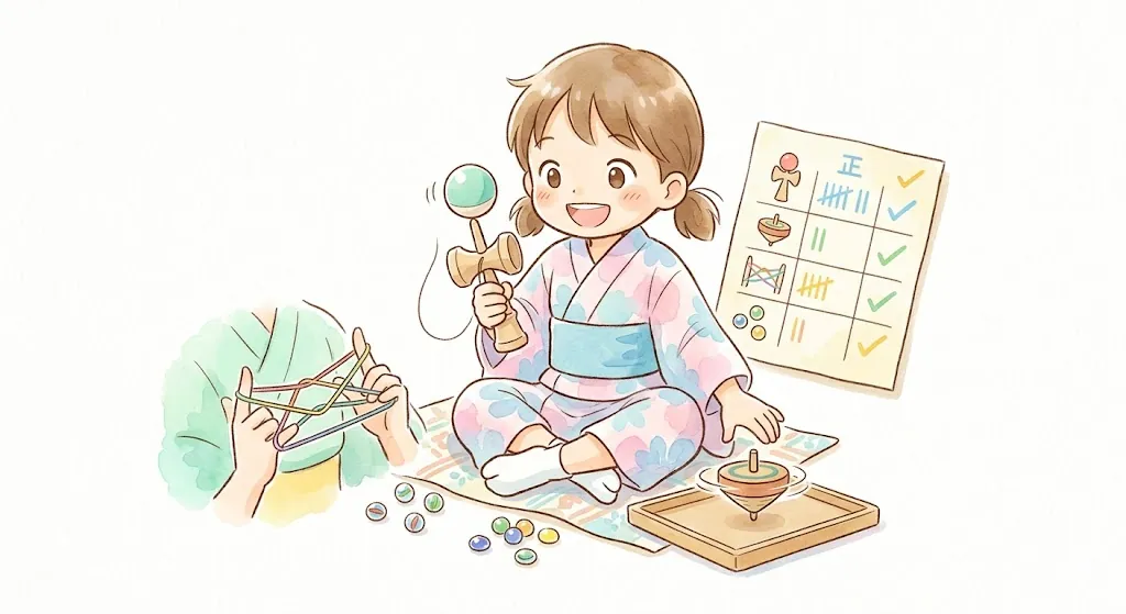 昔の遊びを体験して比べる
