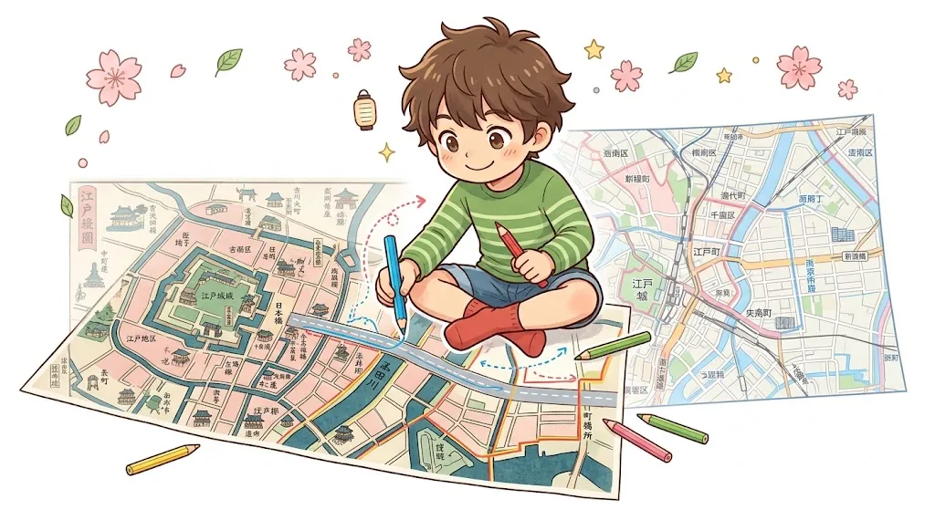 古地図と今の地図を比べる