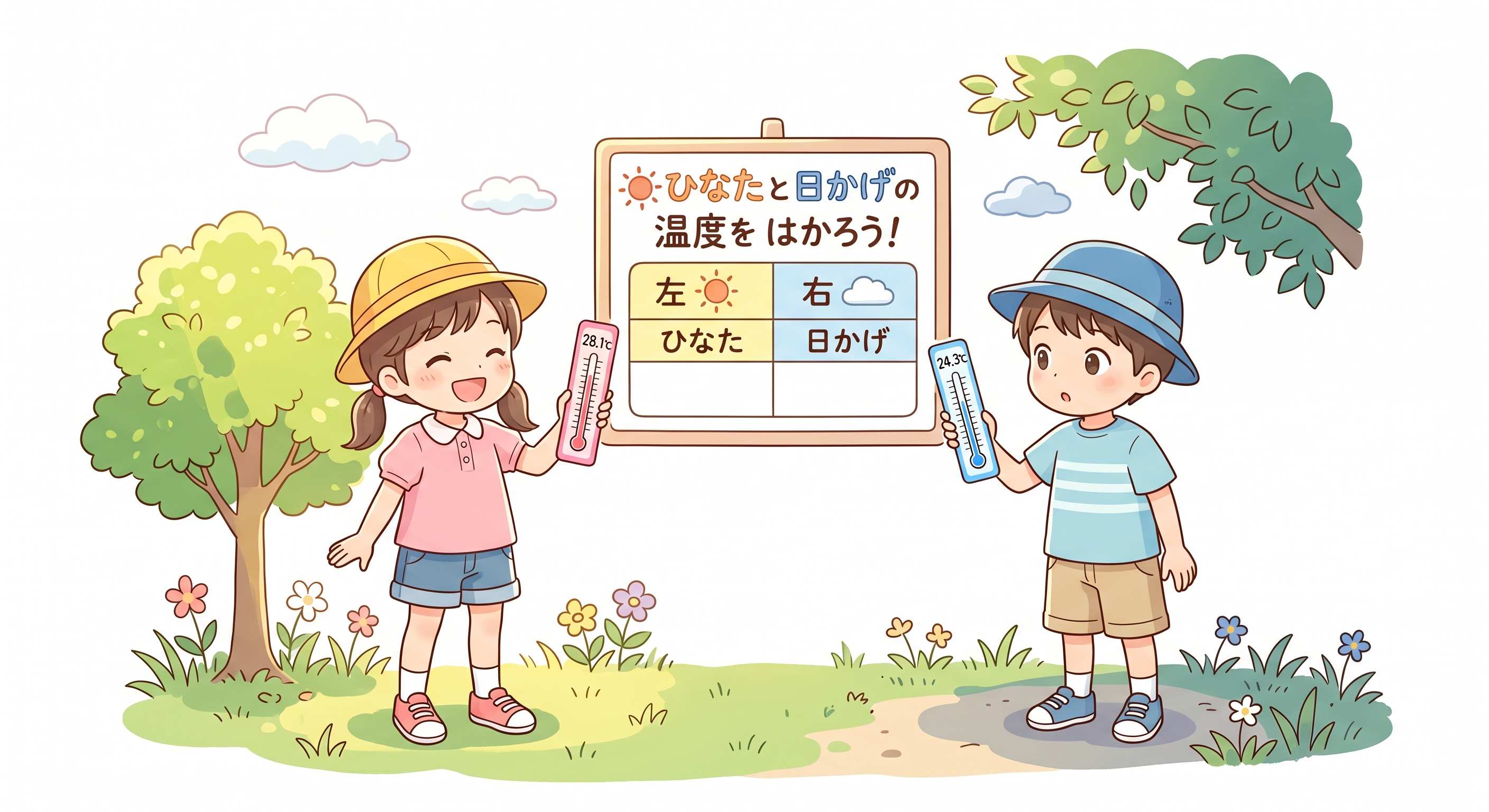 日なたと日陰の温度差を比べる