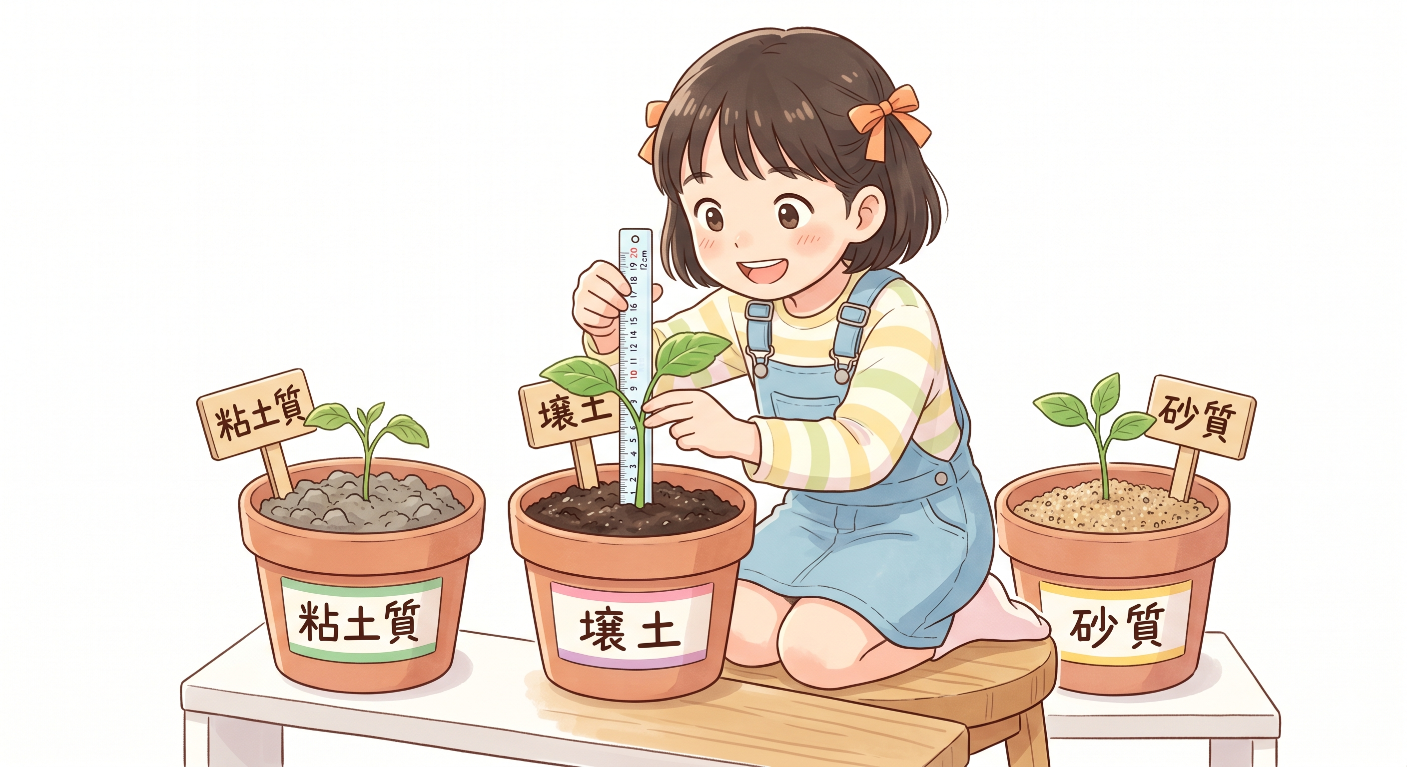 土の種類と植物の育ち方を比べる