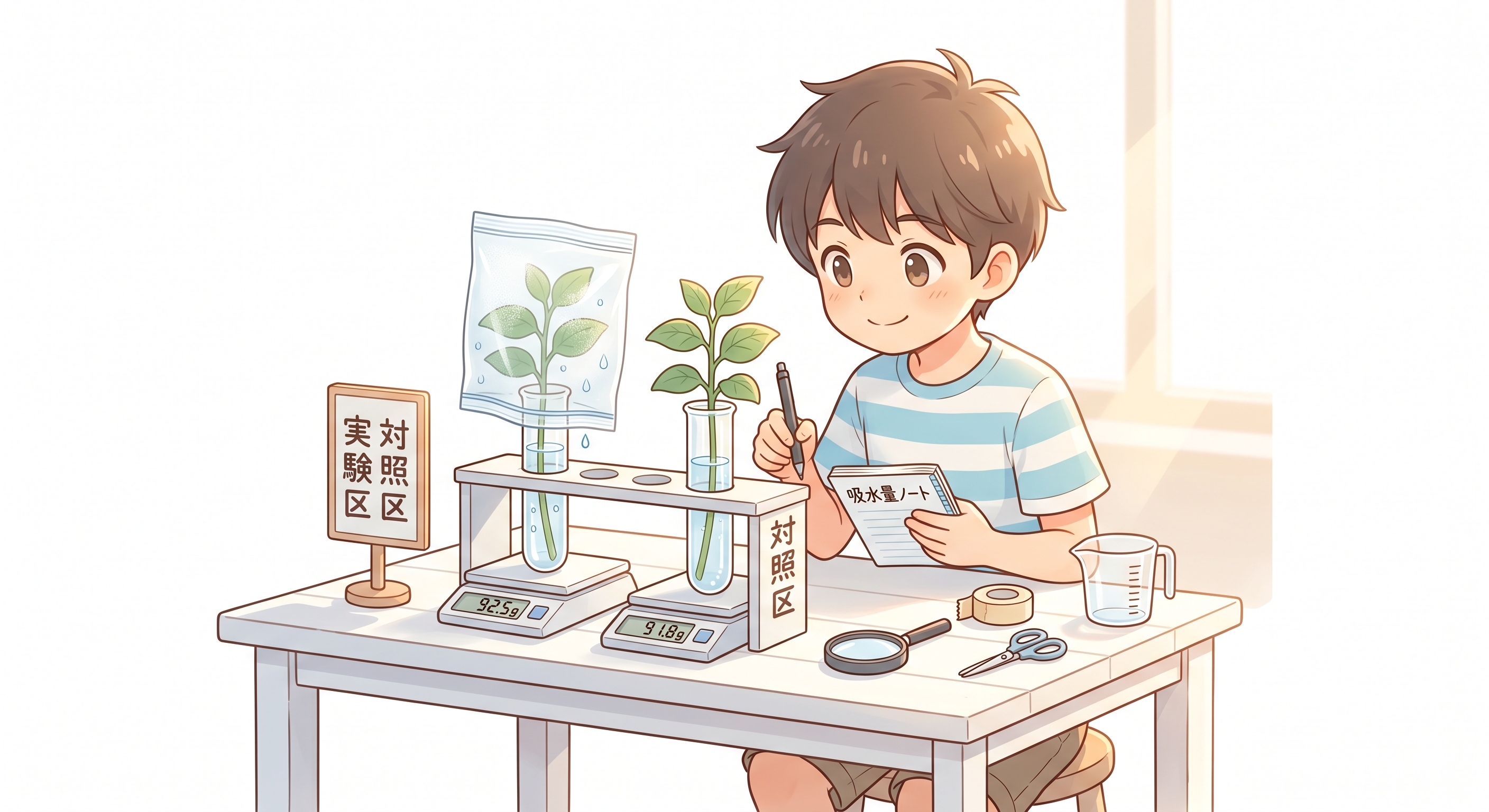 植物の吸水量と蒸散量を測る
