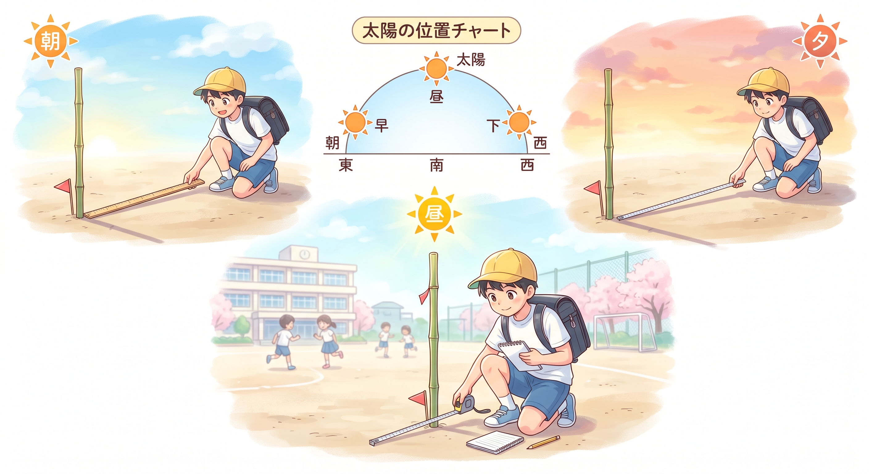 影の長さと太陽の位置の関係