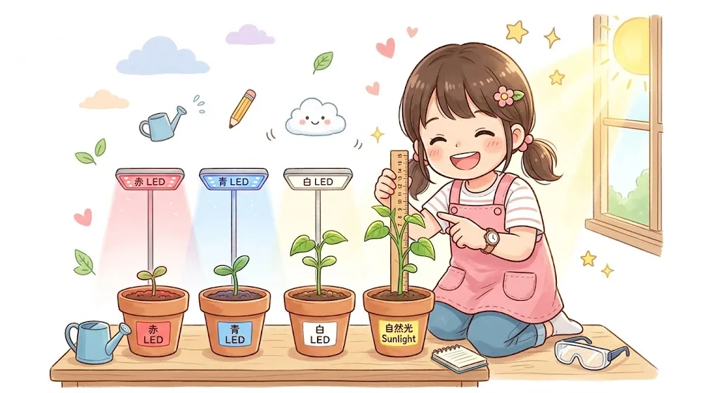 光の色と植物の成長の関係を調べる