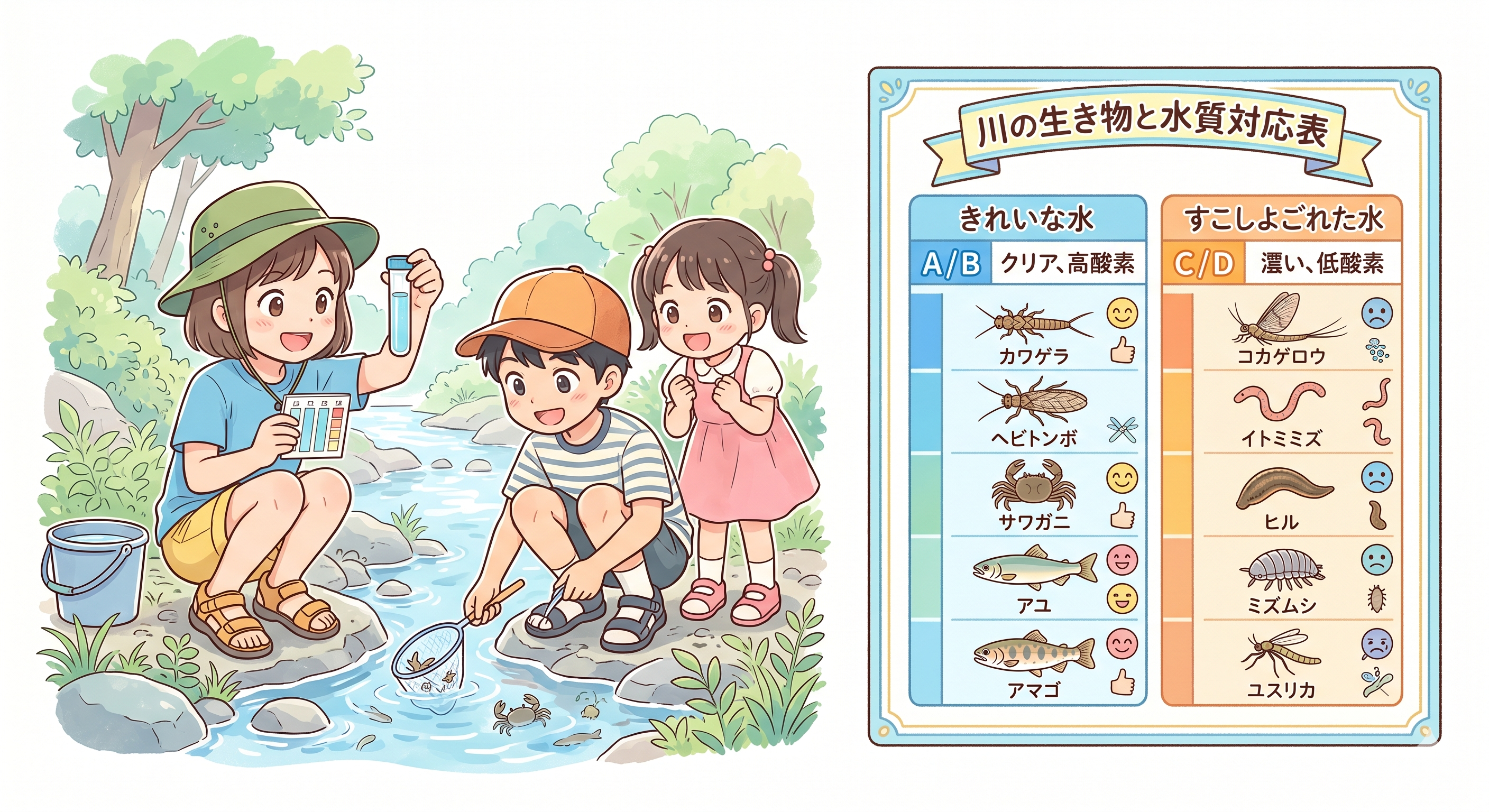 水辺の水質と生き物の関係を調べる