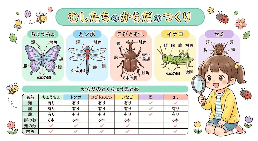 昆虫の体のつくりを比較する