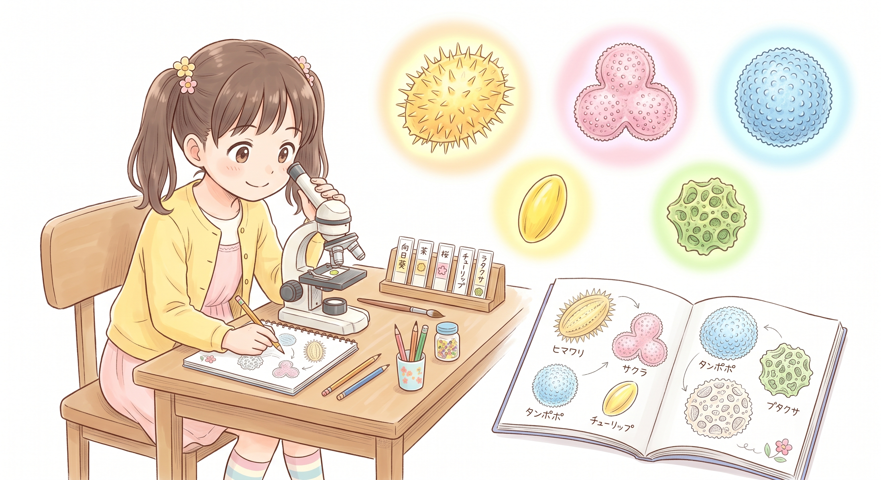 花粉の形を顕微鏡で観察する