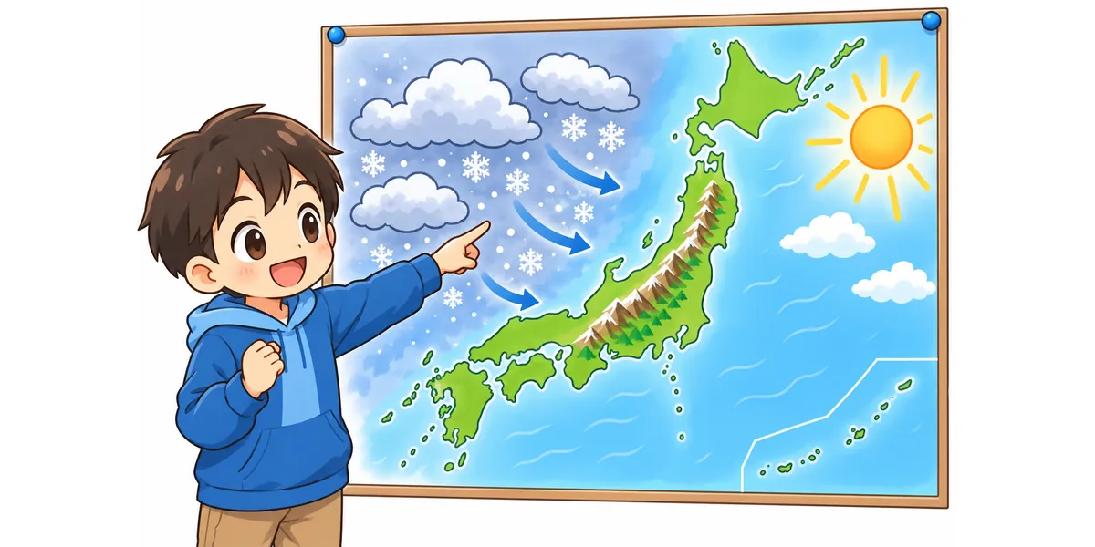 日本海側と太平洋側の冬の天気を比べる