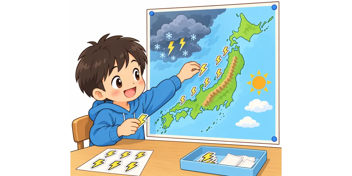 冬に雷が鳴る地域を地図にまとめる