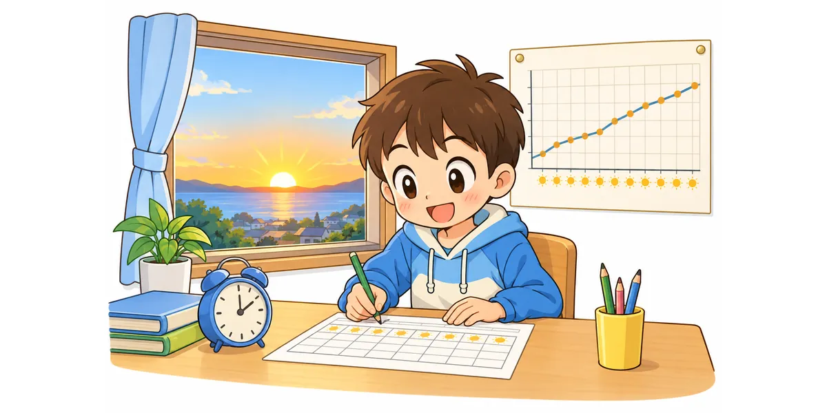 日の出時刻を2週間記録して変化を見る