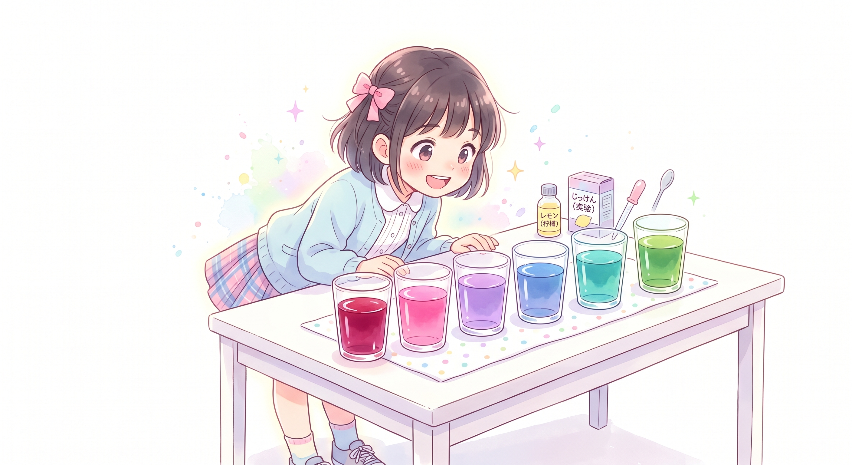 紫キャベツ液で酸性・アルカリ性を調べる