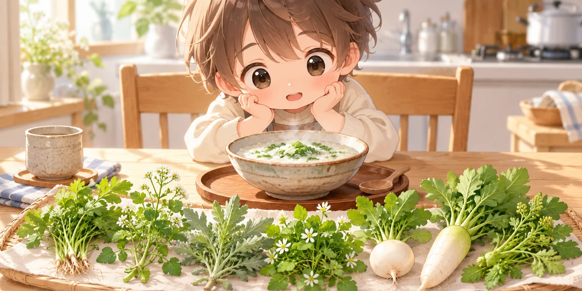 七草がゆの七草と、食べる日の由来を調べる