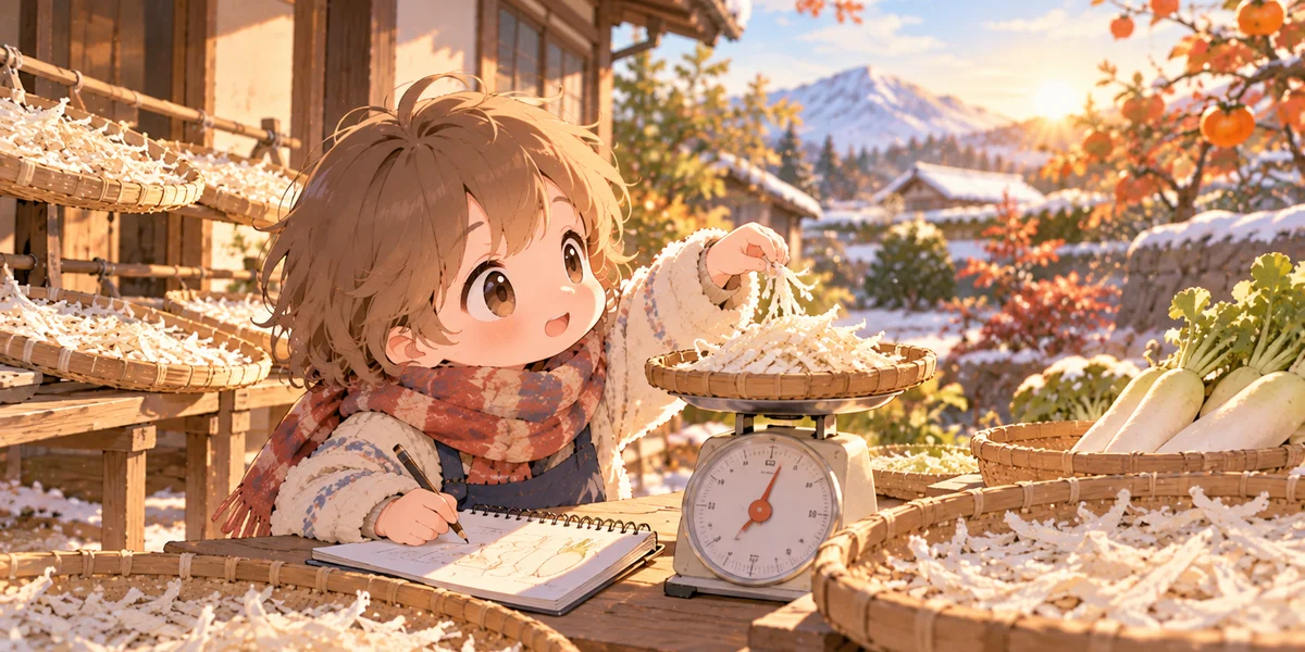 切り干し大根を作って重さの変化を記録する